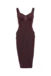 Elisabetta Franchi Fitted Midi Dress With Sweetheart Neckline In Brown