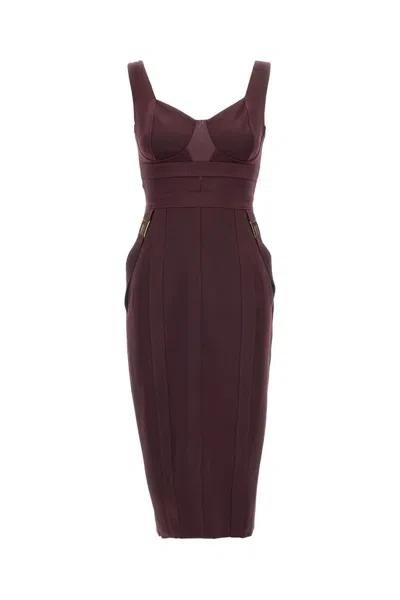Elisabetta Franchi Fitted Midi Dress With Sweetheart Neckline In Burgundy