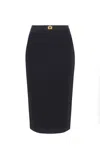 Elisabetta Franchi Longuette Skirt With Satin Side Bands In Black