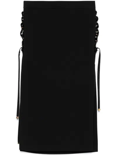 Elisabetta Franchi Fitted Midi Skirt With Side Lace-up Detail In Black