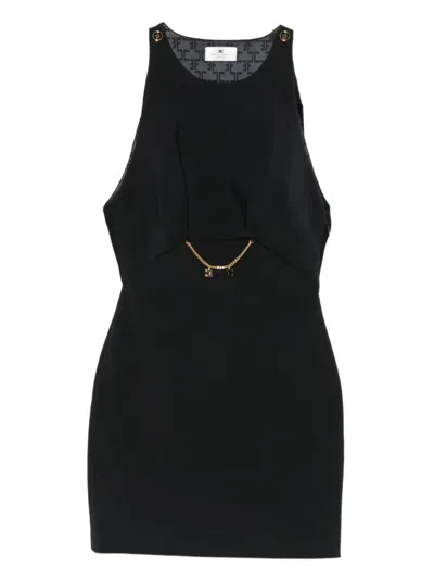 Elisabetta Franchi Sleeveless Round Neck Mini Fitted Chain Dress In Black