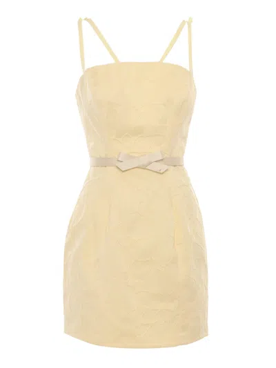 Elisabetta Franchi Fitted Mini Dress With Floral Texture In Yellow