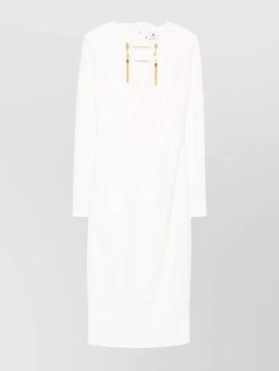 ELISABETTA FRANCHI FITTED MINI DRESS WITH LONG SLEEVES AND TASSELS