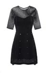 Elisabetta Franchi Fitted Mini Dress With Textured Design And Flared Hem In Black