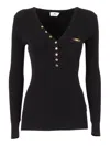 Elisabetta Franchi Fitted Ribbed Knit Top With Deep V-neckline In Black