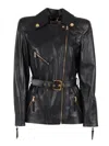 Elisabetta Franchi Fitted Sheepskin Leather Jacket With Belted Waist In Black