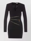 Elisabetta Franchi Deep V-neck Dress With Gold Zipper Detail