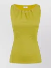 Elisabetta Franchi Fitted Sleeveless Top With Button Embellishments And Gathered Neckline In Yellow