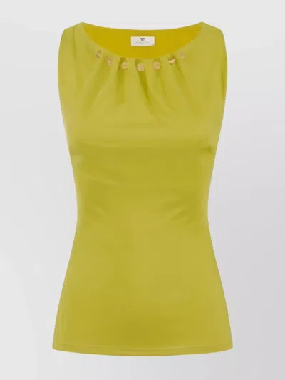 ELISABETTA FRANCHI FITTED SLEEVELESS TOP WITH BUTTON EMBELLISHMENTS AND GATHERED NECKLINE