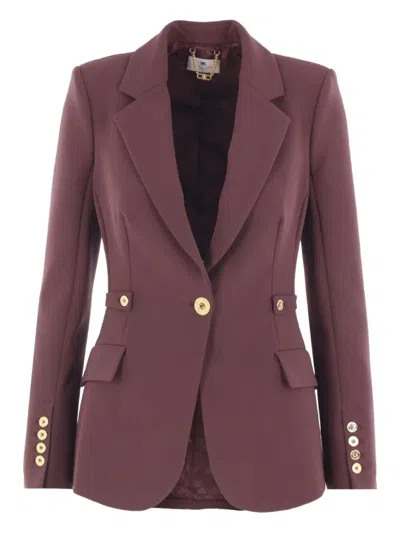 Elisabetta Franchi Fitted Tailored Jacket With Gold-tone Buttons In Burgundy