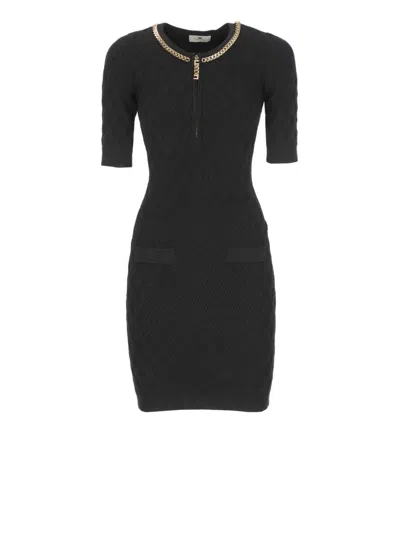 ELISABETTA FRANCHI FITTED TEXTURED MINI DRESS WITH CHAIN DETAIL