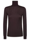 Elisabetta Franchi Fitted Turtleneck Sweater With Textured Pattern In Brown