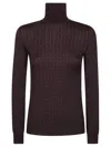Elisabetta Franchi Fitted Turtleneck Sweater With Textured Pattern In Brown