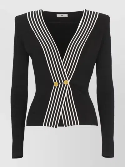 Elisabetta Franchi Fitted Viscose Cardigan Gold Buttons Striped Trim In Black