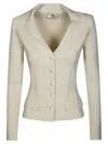 Elisabetta Franchi Fitted White Wool Jacket With Deep V-neckline In Neutral
