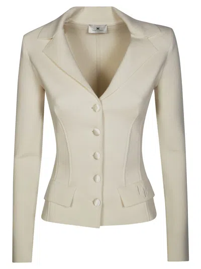 Elisabetta Franchi Fitted White Wool Jacket With Deep V-neckline In Neutral