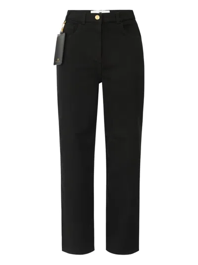 Elisabetta Franchi High Waist Straight Leg Jeans Trousers In Black