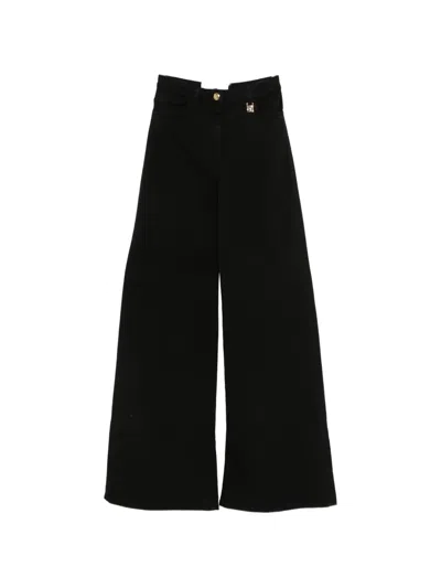 Elisabetta Franchi High Waist Wide Leg Full Length Jeans In Black