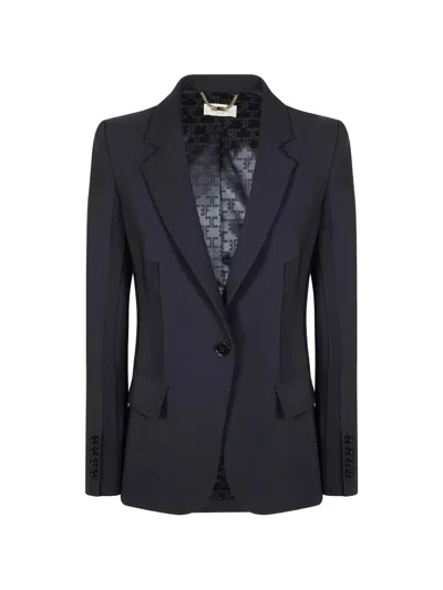Elisabetta Franchi Tailored Blue Flap-pocket Blazer In Black
