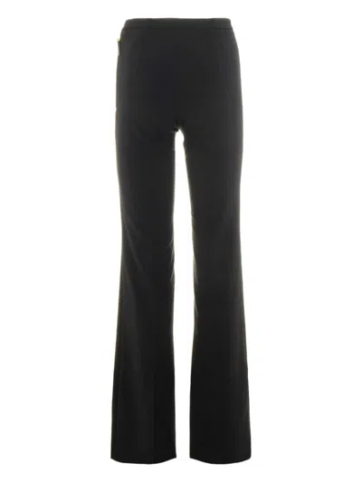 Elisabetta Franchi Flared Black Trousers With Tailored Silhouette In Animal Print