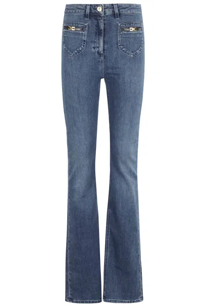 Elisabetta Franchi Flared Denim Jeans With Logo Detail In Blue