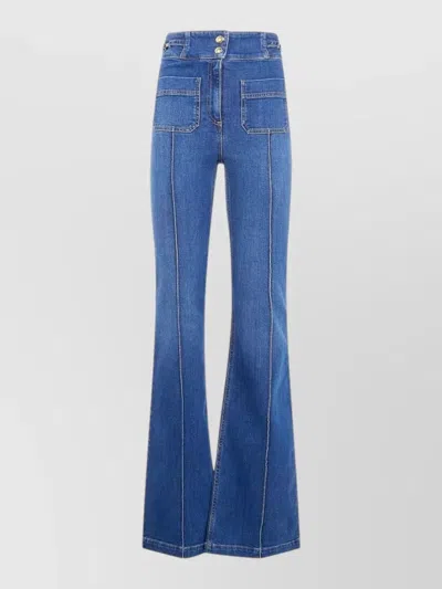 Elisabetta Franchi Flared Denim Trousers Seam Front Back Pockets In Blue