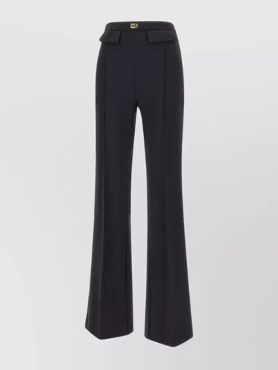 Elisabetta Franchi Flared Leg Crepe Pants Front Flaps In Black