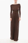 Elisabetta Franchi Flared Maxidress With Chain Detail In Brown
