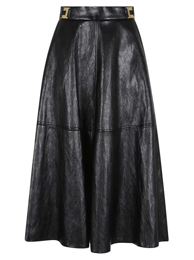 Elisabetta Franchi Flared Midi Skirt In Black