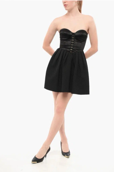 Elisabetta Franchi Flared Minidress With Satin Bustier In Black