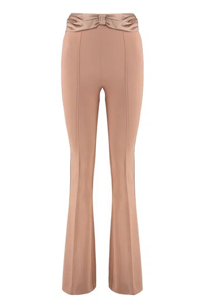 Elisabetta Franchi Satin Bow Flared Trousers For Women In Neutral