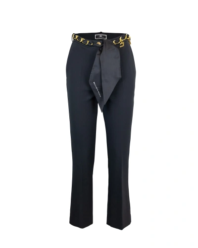 Elisabetta Franchi Flared Trousers With Scarf Belt In 110nero