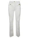 Elisabetta Franchi Flared White Pants With Gold Bow Embellishments In White