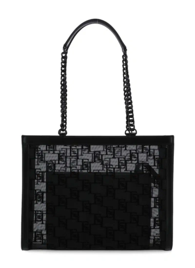 Elisabetta Franchi Flock Shopping Bag In Black
