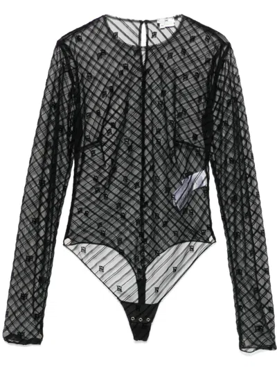 Elisabetta Franchi Flocked Tulle Bodysuit In Black