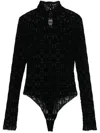 Elisabetta Franchi Black Flocked Tulle Bodysuit In Black