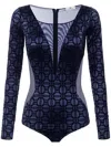 Elisabetta Franchi Flocked-logo Bodysuit In Blue