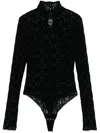 Elisabetta Franchi Black Flocked Tulle Bodysuit In Schwarz