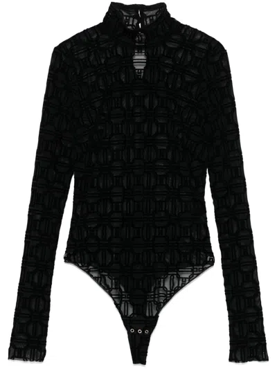 Elisabetta Franchi Black Flocked Tulle Bodysuit