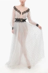 Elisabetta Franchi Flocked Tulle Shirt Dress With Polka Dot Motif In White