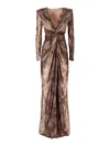 Elisabetta Franchi Emerald Python Print Deep V-neck Evening Dress In Multi