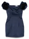 Elisabetta Franchi Floral-appliqué Duchess Satin Mini Dress In Blue