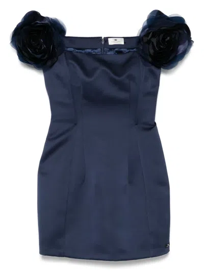 ELISABETTA FRANCHI FLORAL-APPLIQUÉ DUCHESS SATIN MINI DRESS