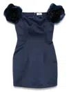 Elisabetta Franchi Floral-appliqué Duchess Satin Mini Dress In Blue