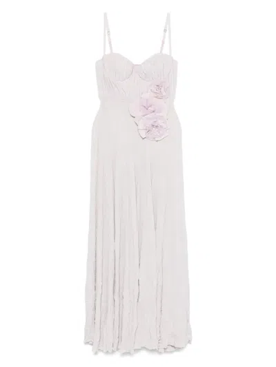 Elisabetta Franchi Floral Embellished Pleated Sleeveless Dress In Orange