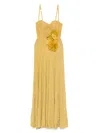 Elisabetta Franchi Red Carpet Dress Made Of Lurex Jersey Fabric With Embroidered Flower In Yellow