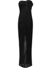 Elisabetta Franchi Jersey-abendkleid Mit Blumenapplikation In Schwarz