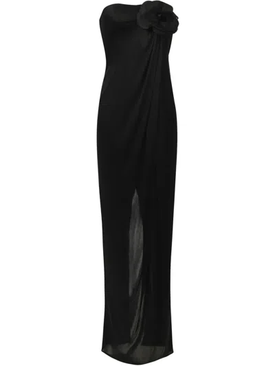 Elisabetta Franchi Jersey-abendkleid Mit Blumenapplikation In Schwarz