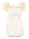 Elisabetta Franchi Short Black Dress With Rose-shaped Straps In Neutral