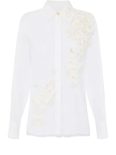Elisabetta Franchi Floral-appliqué Shirt In 白色